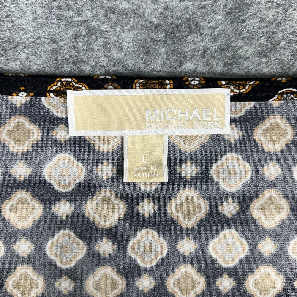 Michael Kors Top Womens Large Black Gold Medallion Draped‎ Neck Blouse Shirt